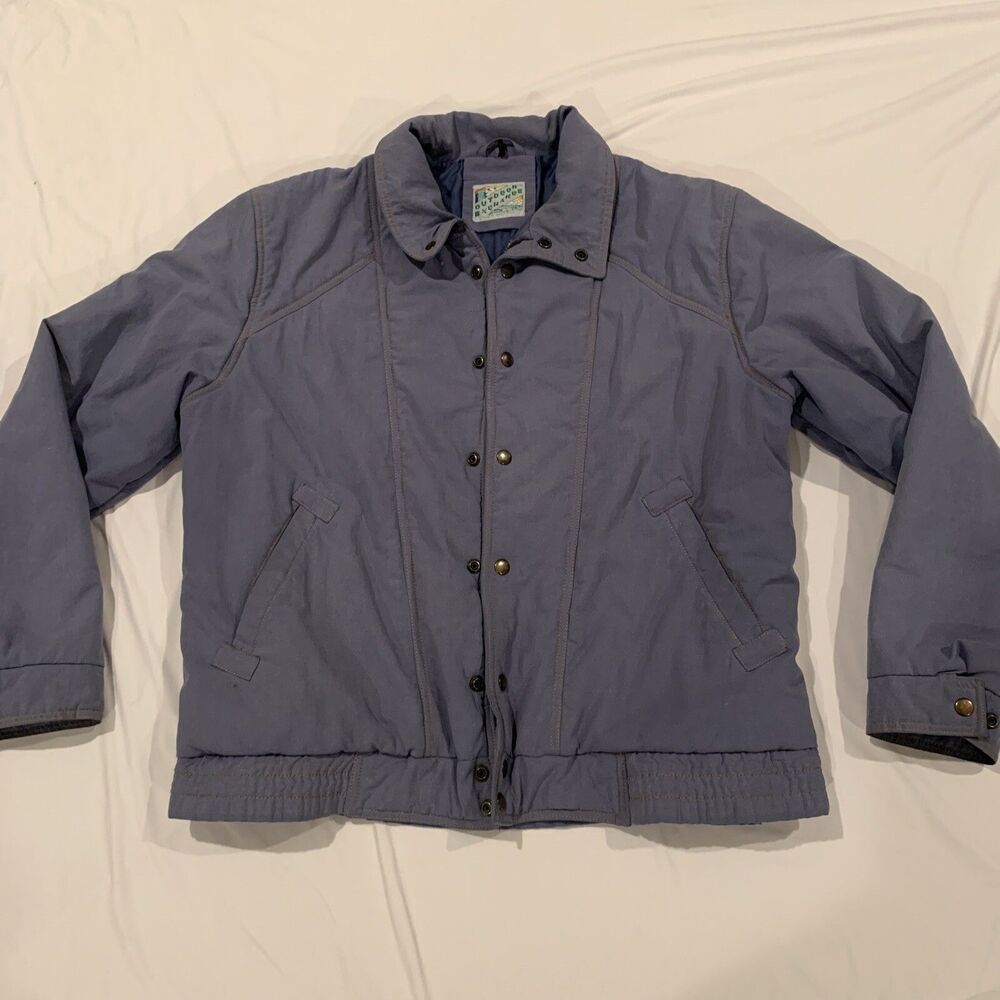 Vintage OUTDOOR EXCHANGE Mens L Blue Denim Look Winter Bomber Jacket Coat